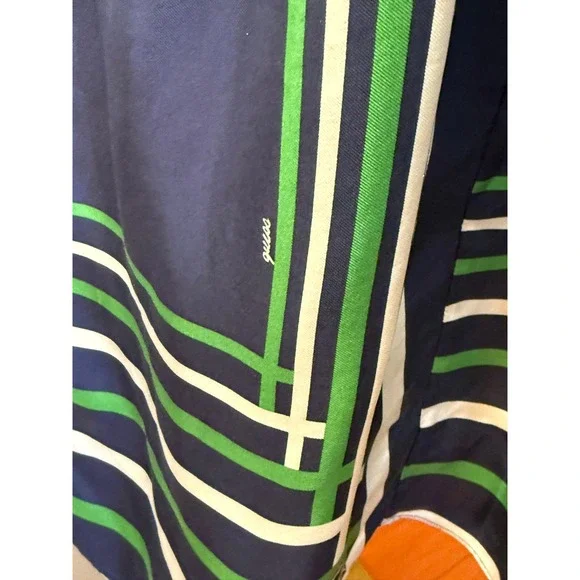 Guess Jeans Dress Womens Size 13 Blue Green White Stripe Sleeveless V Neck Silk - Picture 9 of 11